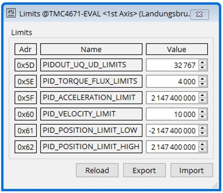 Figure 7: TMCL-IDE: TMC4671 限制