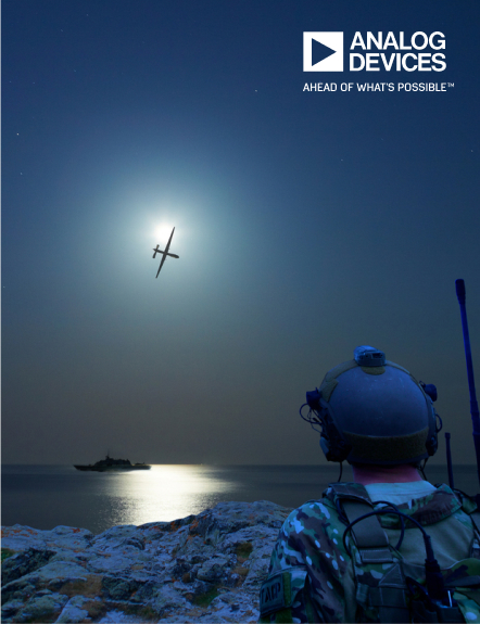 Soldier looking into night sky with drone flying past full moon over a ship in the sea.