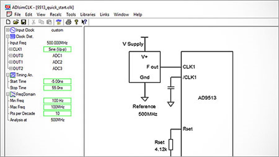  ADIsimCLK clock design tool wizard