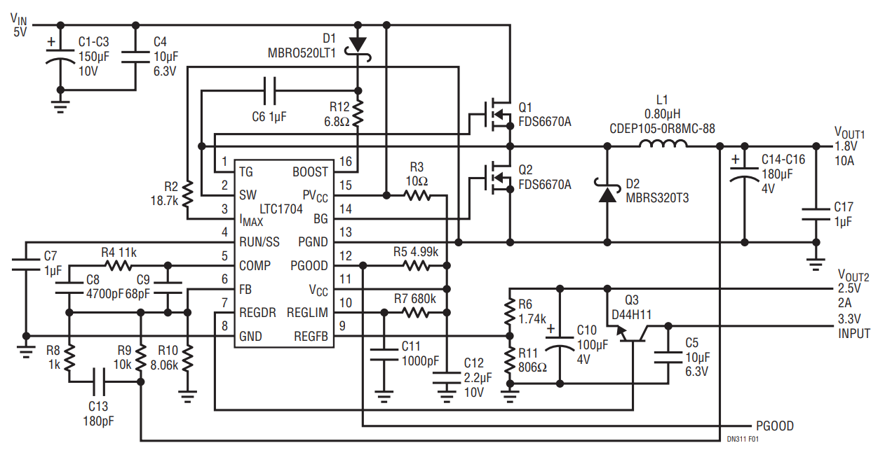 Figure 1. Dual Power Supply Using the LTC1704.