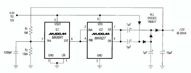 Figure 2. Introducing a MOS driver (IC2) enables the Figure 1 circuit to deliver as much as 20mA.