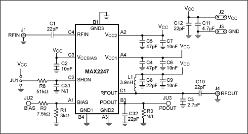 图1. MAX2247的原理图，为802.11g优化