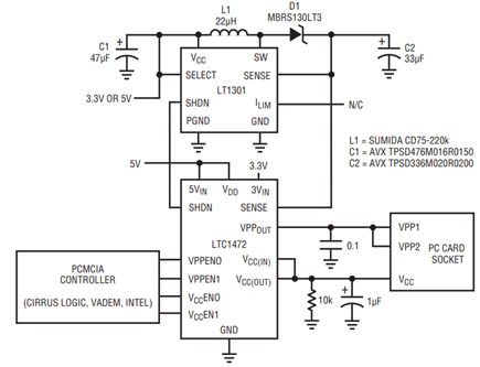 Figure 1. Typical LTC1472 Application with the LT1301 3.3V Boost Regulator.