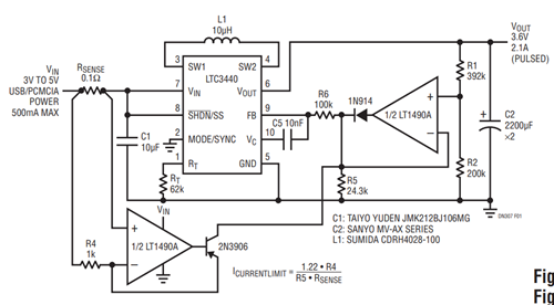 Figure 1. Converter Powering GSM Modem from USB or PCMCIA.