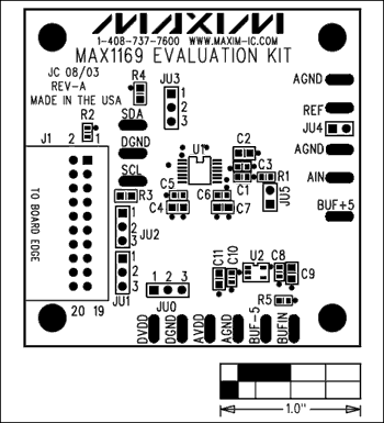 图2. MAX1169评估板元件布局。