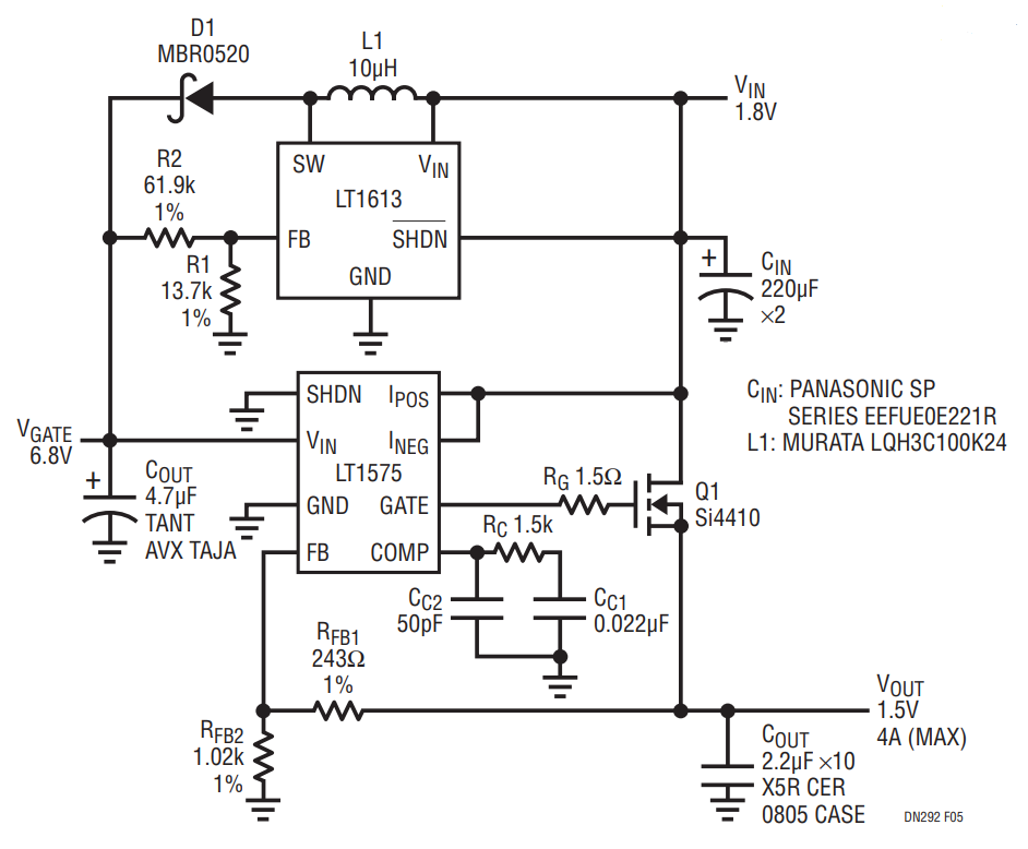 Figure 5. LT1575/LT1613 Low Dropout, High Current Linear Regulator.