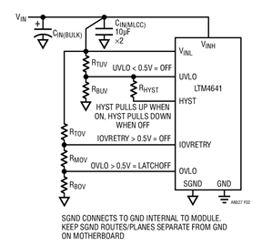 Circuit to Set the Input UVLO, IOVRETRY and OVLO Thresholds