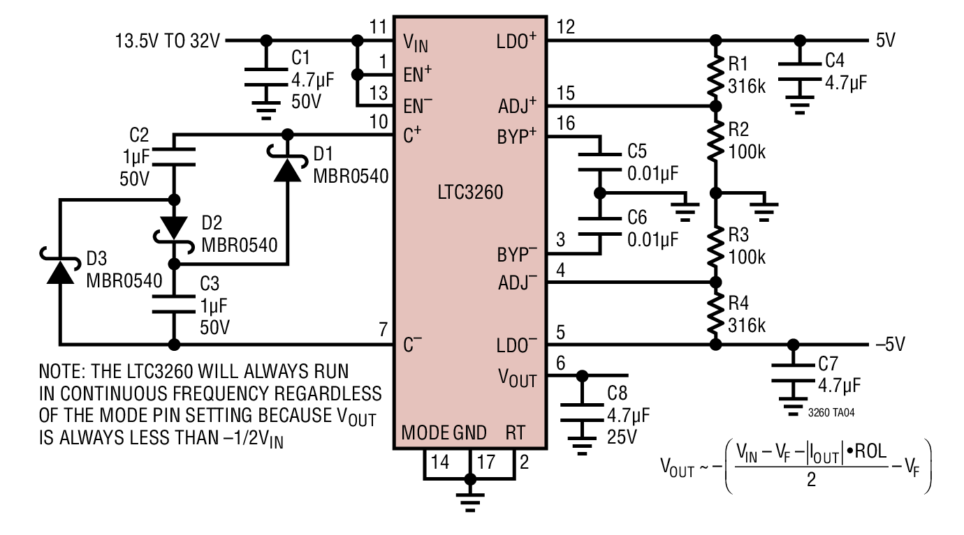 High Voltage Input to Bipolar Output with Highly Efficient Dividing/Inverting Charge Pump