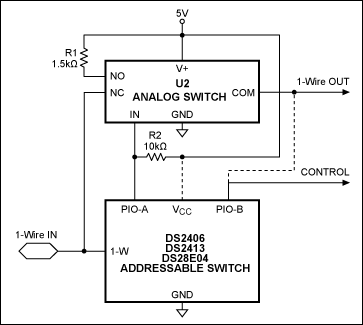 图7. DS2409部分替代电路，U1可以选用DS2406、DS2413或DS28E04