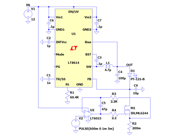 Hybrid LED Driver Using LT8614 Voltage Supply with LT6015 Current Sink