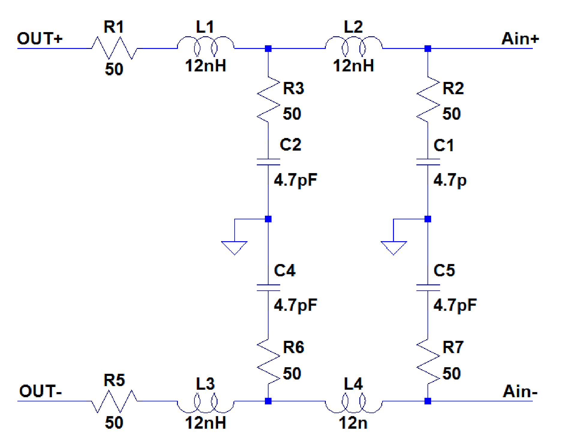 Figure 1: Filter network between the LTC6409 and the AD9265