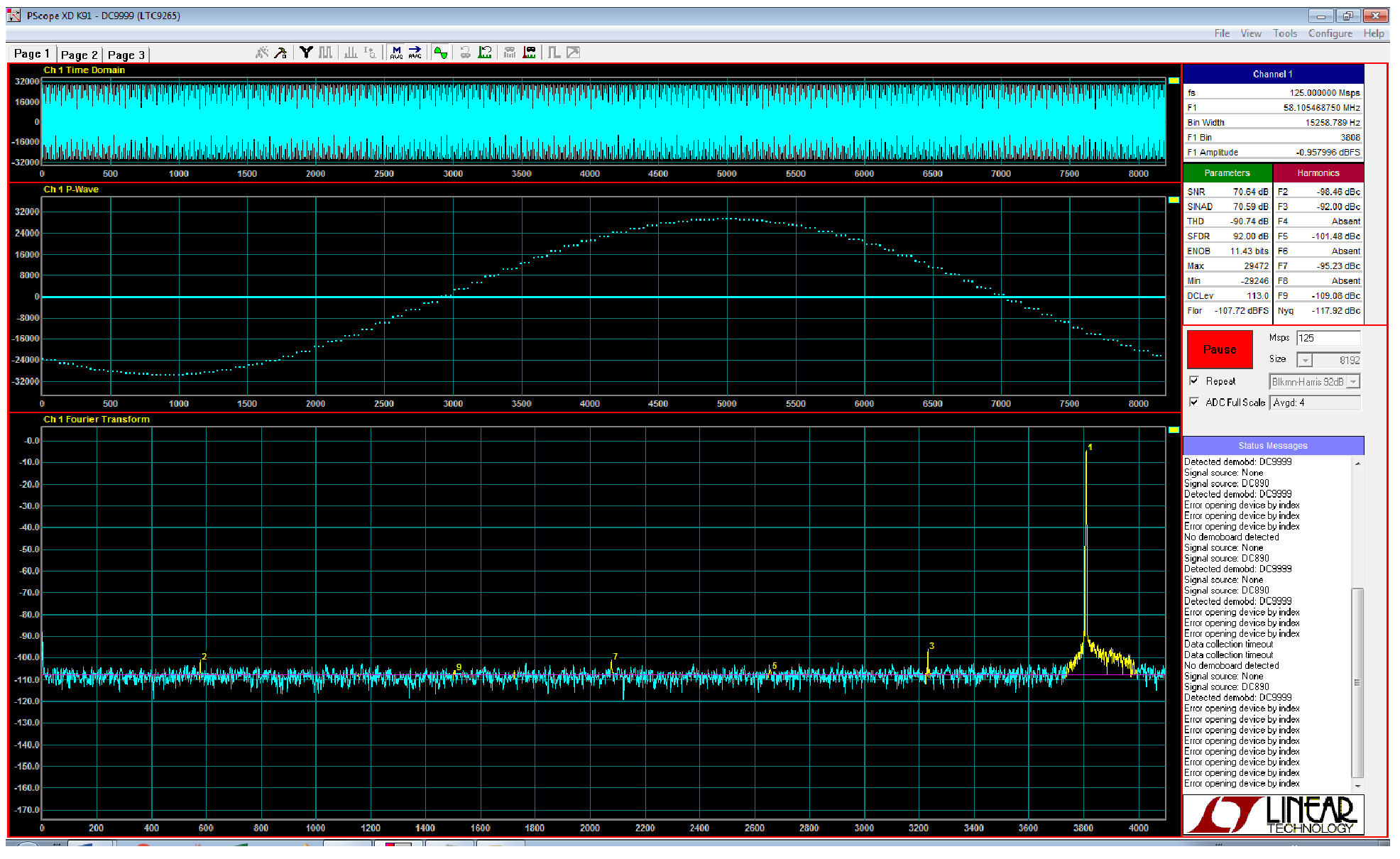 Figure 5: Sample data collection from PScope. 58.1MHz being sampled at 125Msps