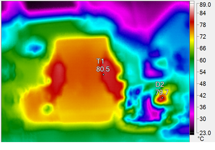 Thermal Image at 24V<sub>IN</sub>, 54V @ 1.5A Output, with No Forced Air