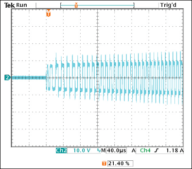 Figure 4. Input voltage waveform to the MR16 board when powered by an LET75 at 120VAC.