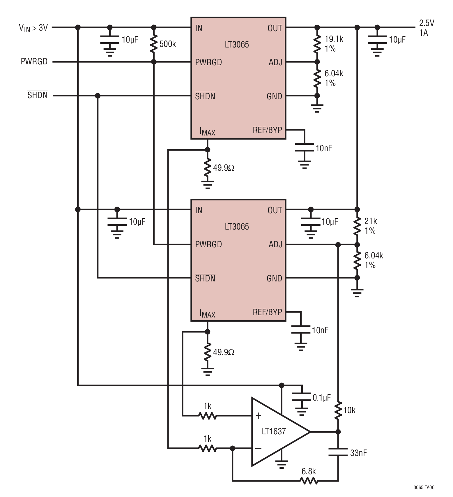 Paralleling 3065 Regulators for Higher Output Current