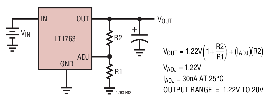 LT1763 Linear Regulator with Adjustable Operation, 20uVrms Noise