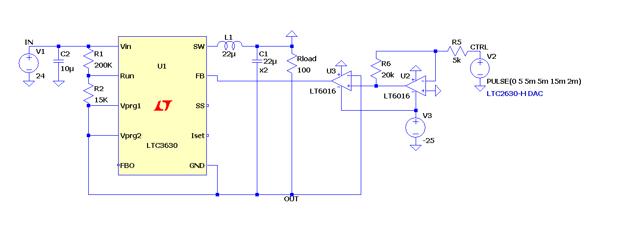 Figure 1: Positive to Negative Converter with Variable Output Using LTC3630 and LT6016