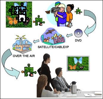 Figure 1. Television starts as analog light, becomes a digital transmission, and returns to analog light for our eyes.