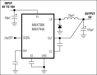 MAX730A、MAX738A、MAX744A：典型工作电路