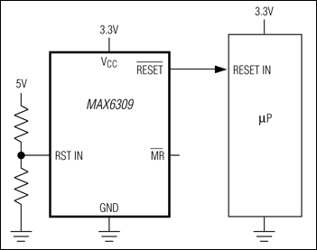 MAX6305、MAX6306、MAX6307、MAX6308、MAX6309、MAX6310、MAX6311、MAX6312、MAX6313：典型工作电路