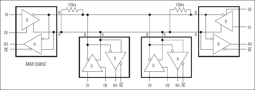 MAX13085E: Typical Half-Duplex RS-485 Network