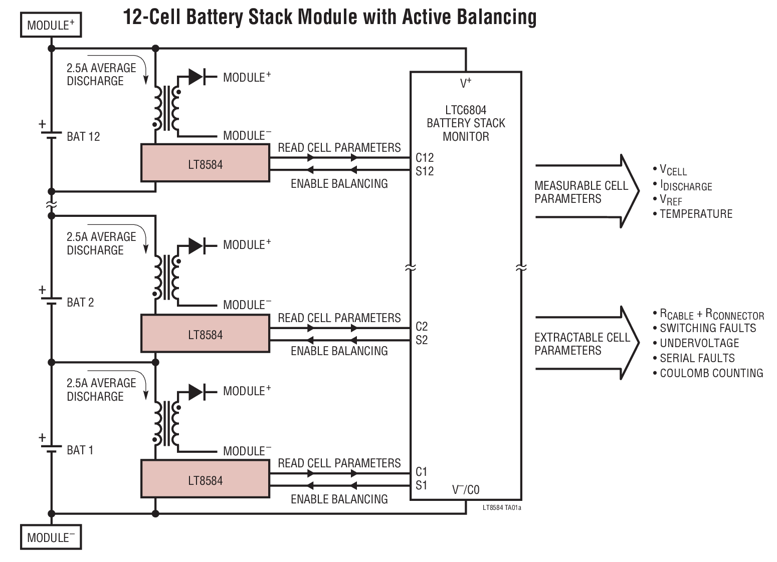12-Cell Battery Stack Module with Active Balancing