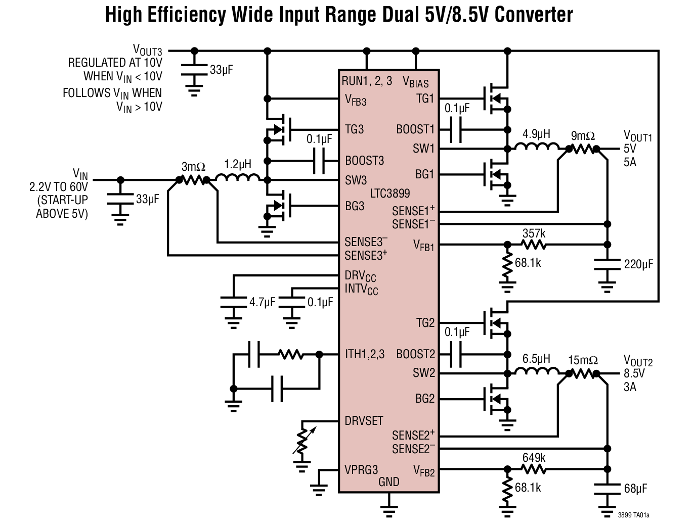 High Efficiency Wide Input Range Dual 5V/8.5V Converter