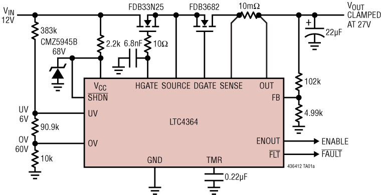 LTC4364-1/LTC4364-2 Application Circuit