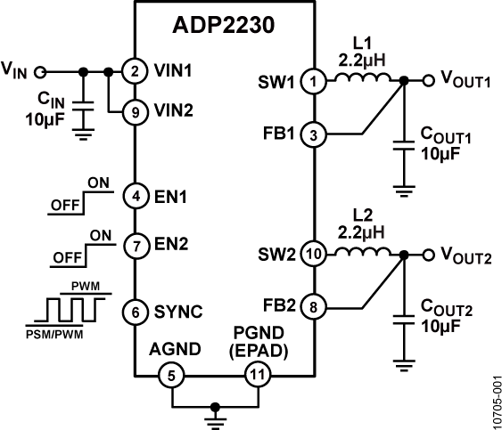 ADP2230 Typical Application Circuit Diagram
