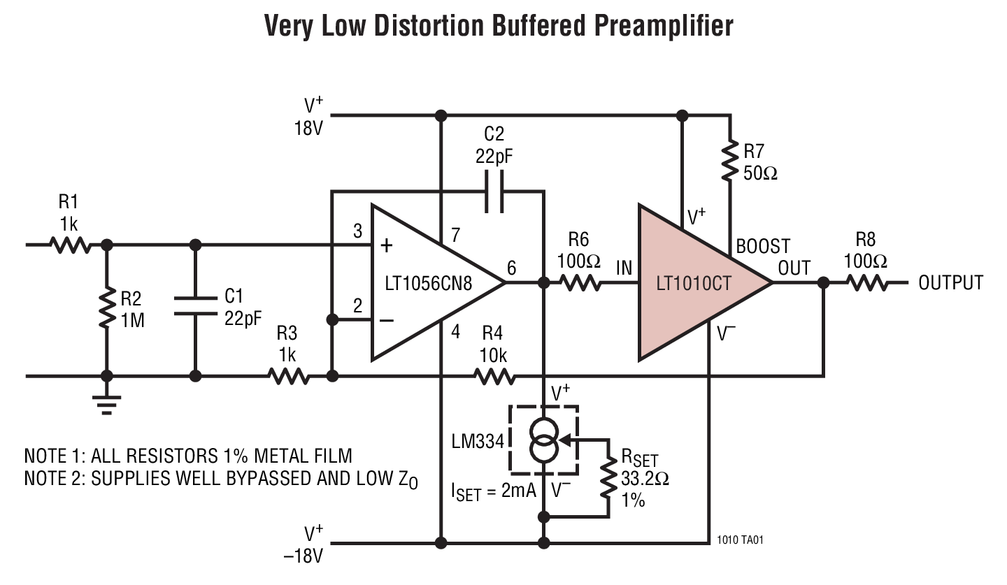 Very Low Distortion Buffered Preamplifier