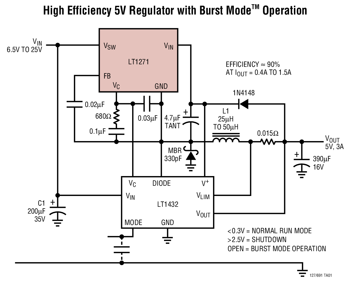 High Efficiency 5V Regulator with Burst ModeTM Operation