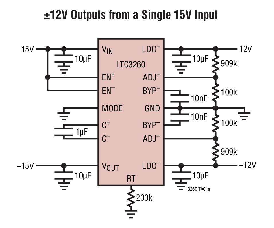 ±12V Outputs from a Single 15V Input