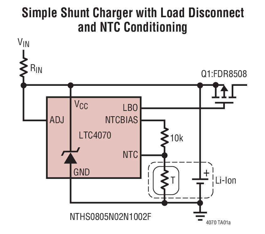 Simple Shunt Charger with Load Disconnect and NTC Conditioning