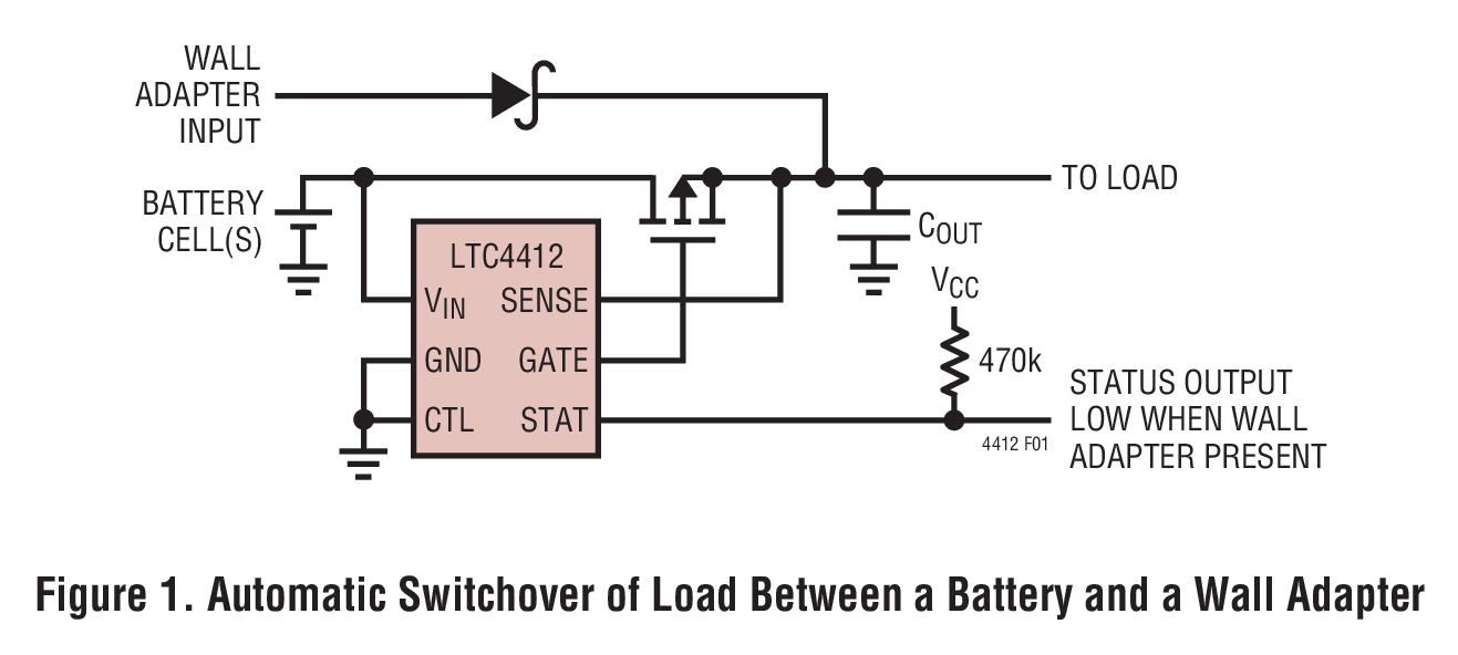 Figure 1. Automatic Switchover of Load Between a Battery and a Wall Adapter