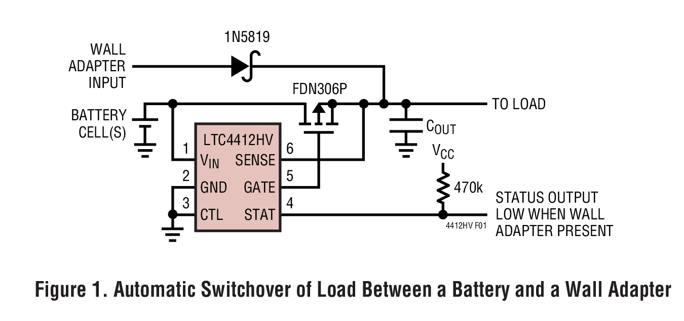 Automatic Switchover of Load Between a Battery and a Wall Adapter