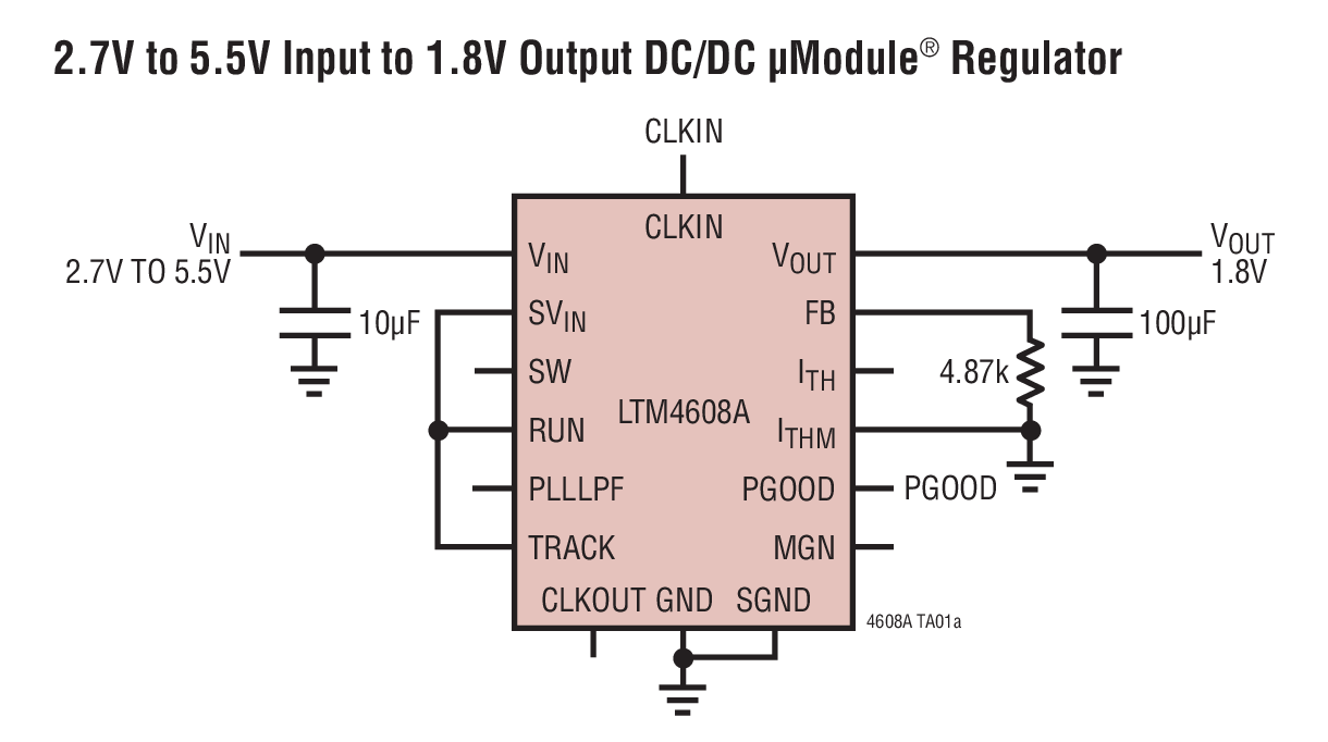 2.7V to 5.5V Input to 1.8V Output DC/DC µModule® Regulator