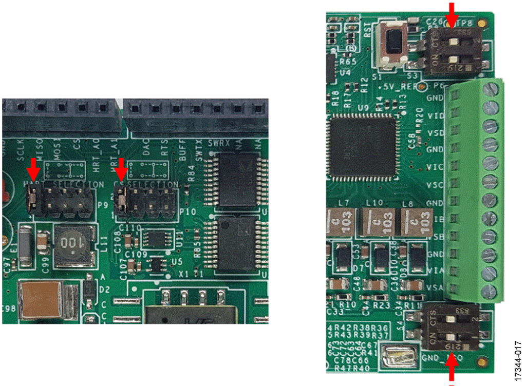 Default Shunt Jumper Position of P9 and P10; Dual Inline Package (DIP) Switch in the On Position