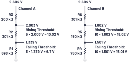 Figure 3. Resistive divider determination for voltage monitor thresholds.