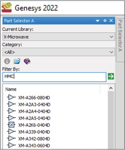 Figure 6. An example of an X-Microwave library within Genesys
