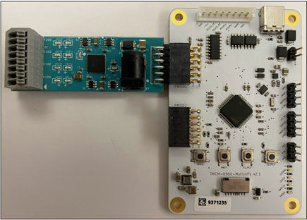 Figure 2. TMCM-0960-MotionPy V2.1 and MAX14906PMB#.