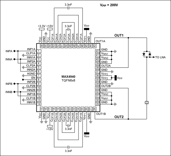Figure 15. Application diagram of the MAX4940 driving 4A in BTL application.