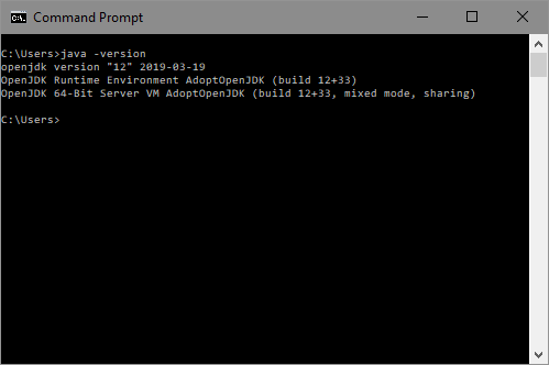 Figure 5. Display installed Java version.