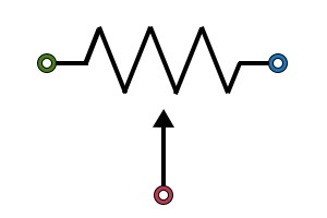 The potentiometer symbol is a resistor symbol with an arrow representing the variable wiper.