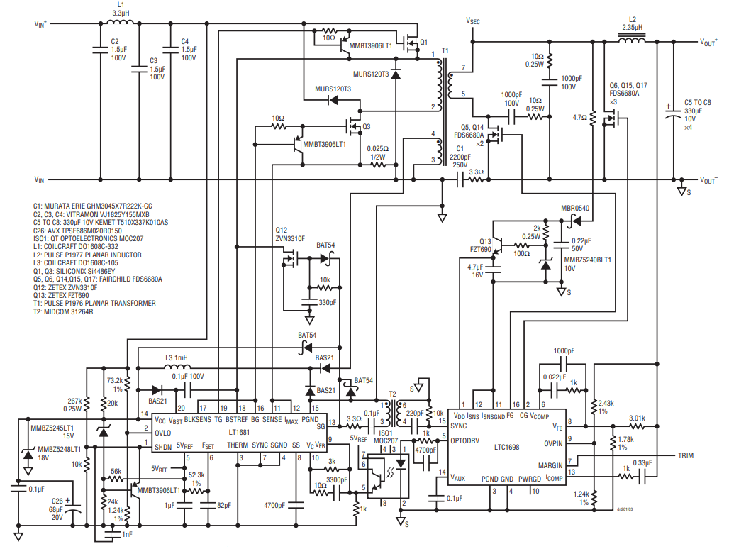 Figure 3. 36V-72V DC to 3.3V/20A Isolated Synchronous Forward Converter.