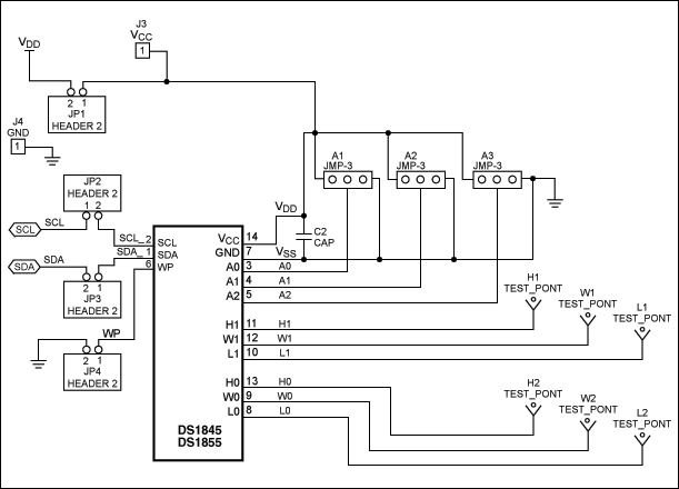 Figure 2. DS1845/DS1855 digital pot connected to PIC controller.