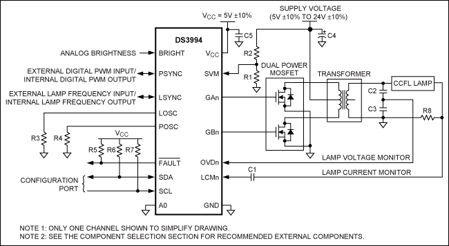 Figure 1. Typical operating circuit with a single lamp per channel.