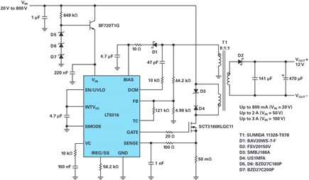 Schematic of an isolated flyback converter