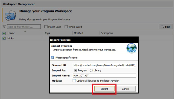 Figure 6. Import program into mbed compiler.