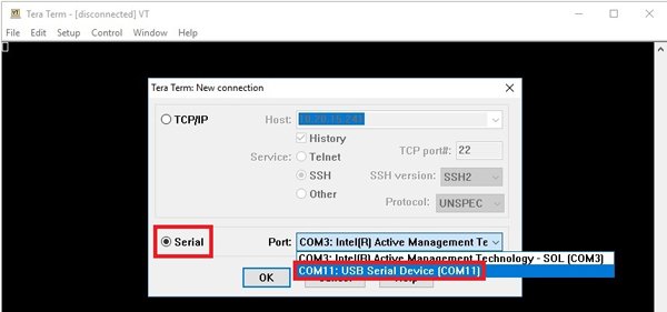 Figure 9. Tera Term – Open serial port.