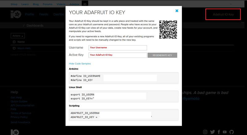 Figure 15. View Adafruit IO Key.